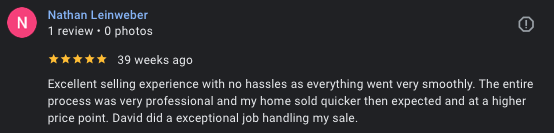 5-star review from a military veteran and government retiree whose Centre Ridge, Fairfax County home David Mount sold off-market to a cash buyer in 2025