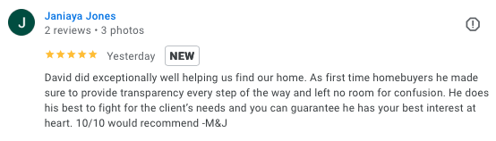 Janiaya J. five-star review of David Mount for a new-construction purchase in Manassas, VA with a 3.875 percent rate and $20,000 seller credit, 2026
